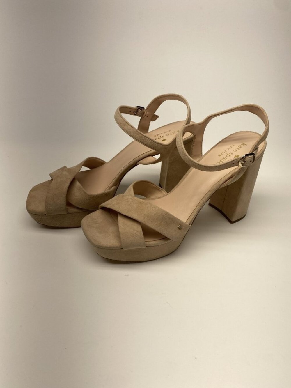 Kate Spade Shoes Womens Size 11 Beige Suede Platform Block Heel Sandals Dressy